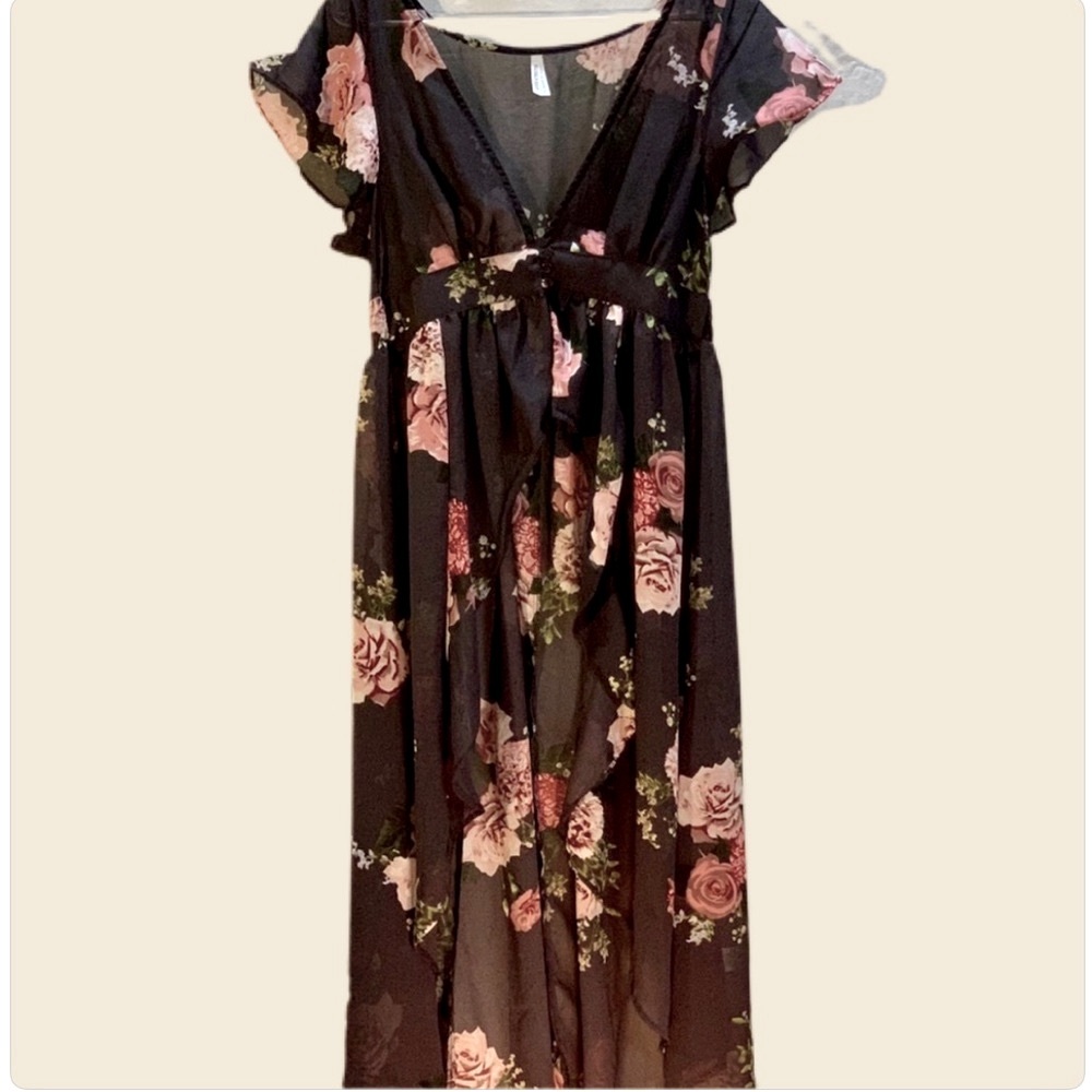 Chiffon sheer rose kimono cardigan